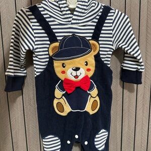 Striped Baby Romper with Bear Design